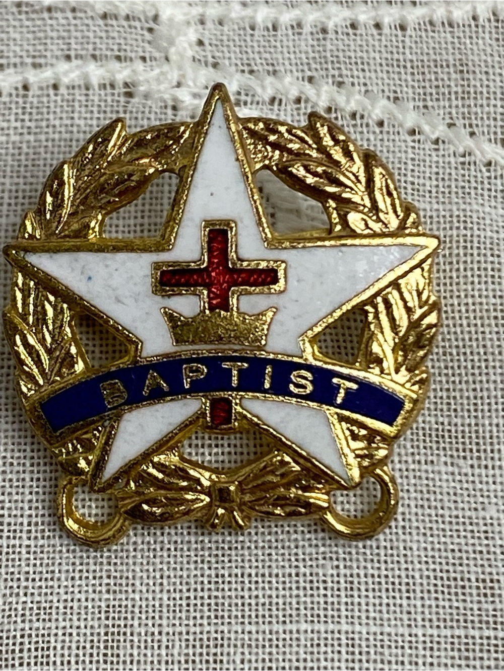 Vintage Baptist Church Pin D.C. Cook White Star Red Cross Enamel Religious